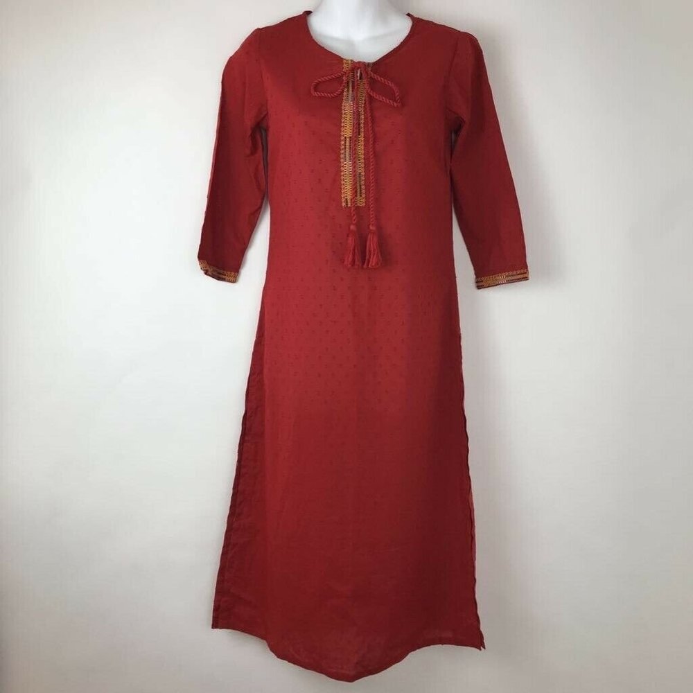 STOP Kurta Dress Red Textured Tassel Embroidered
